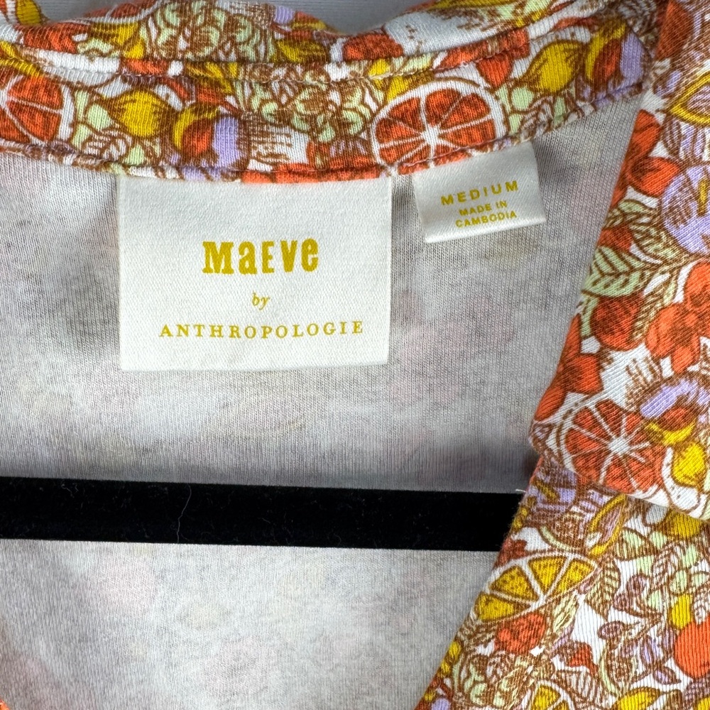 Maeve by Anthropologie Citrus Fruit Printed Button Front Ruched Blouse - Picture 2 of 6